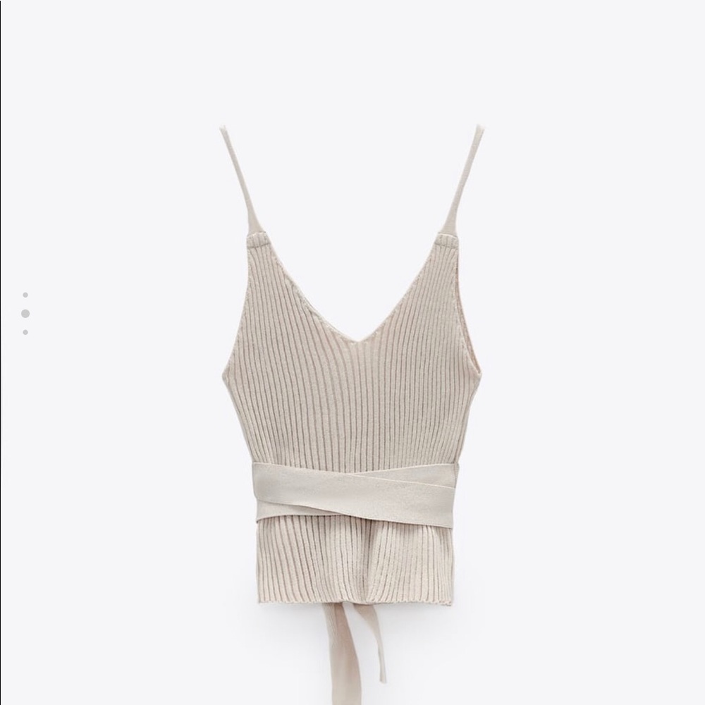 Zara Belted Beige Ribbed Tank Top - Picture 2 of 5